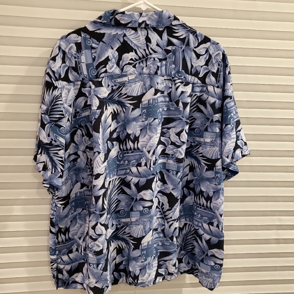 Panama Jack Hawaiian Mens Button Up Shirt Sz XXL Blue Floral & Cars - Picture 2 of 4